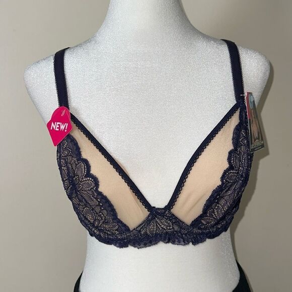 LILY OF FRANCE 36C Midnight Beige Unlined Lace Mesh Underwire Bra - Picture 2 of 11